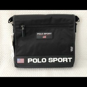 Polo Sport Vintage Y2K 90s Black Nylon Front Flap Messenger Crossbody Bag NWT